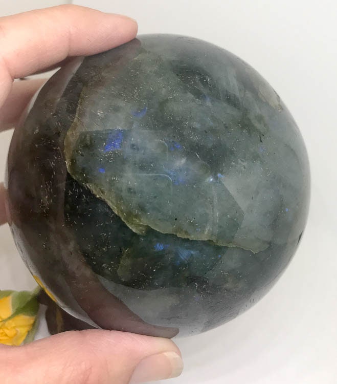 Large Labradorite Sphere With Wood Stand - The Stone For Protection And Intuition