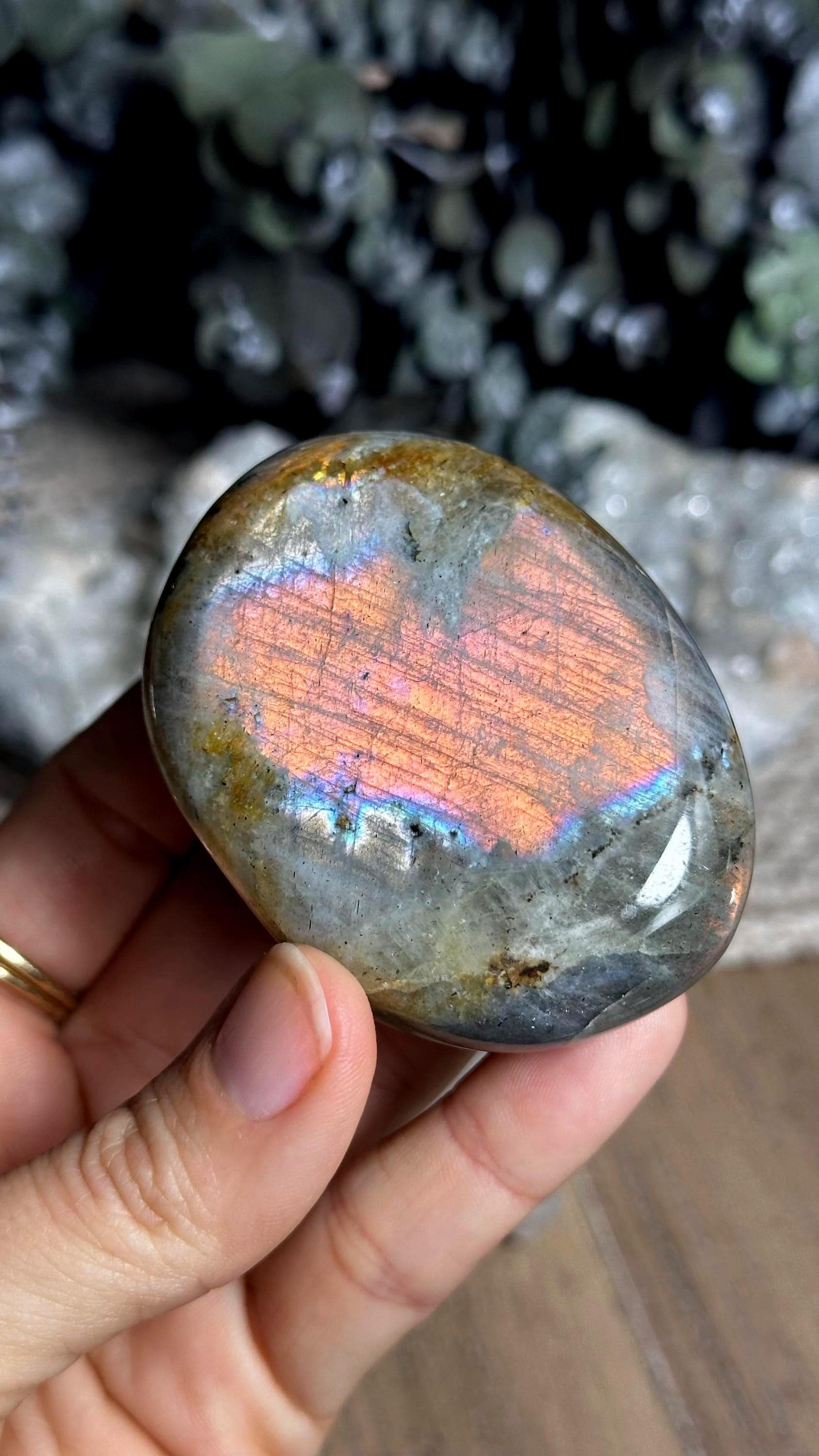 Purple And Pink Flash Labradorite Palm Stone Purple And Pink Flash Labradorite Palm Stone