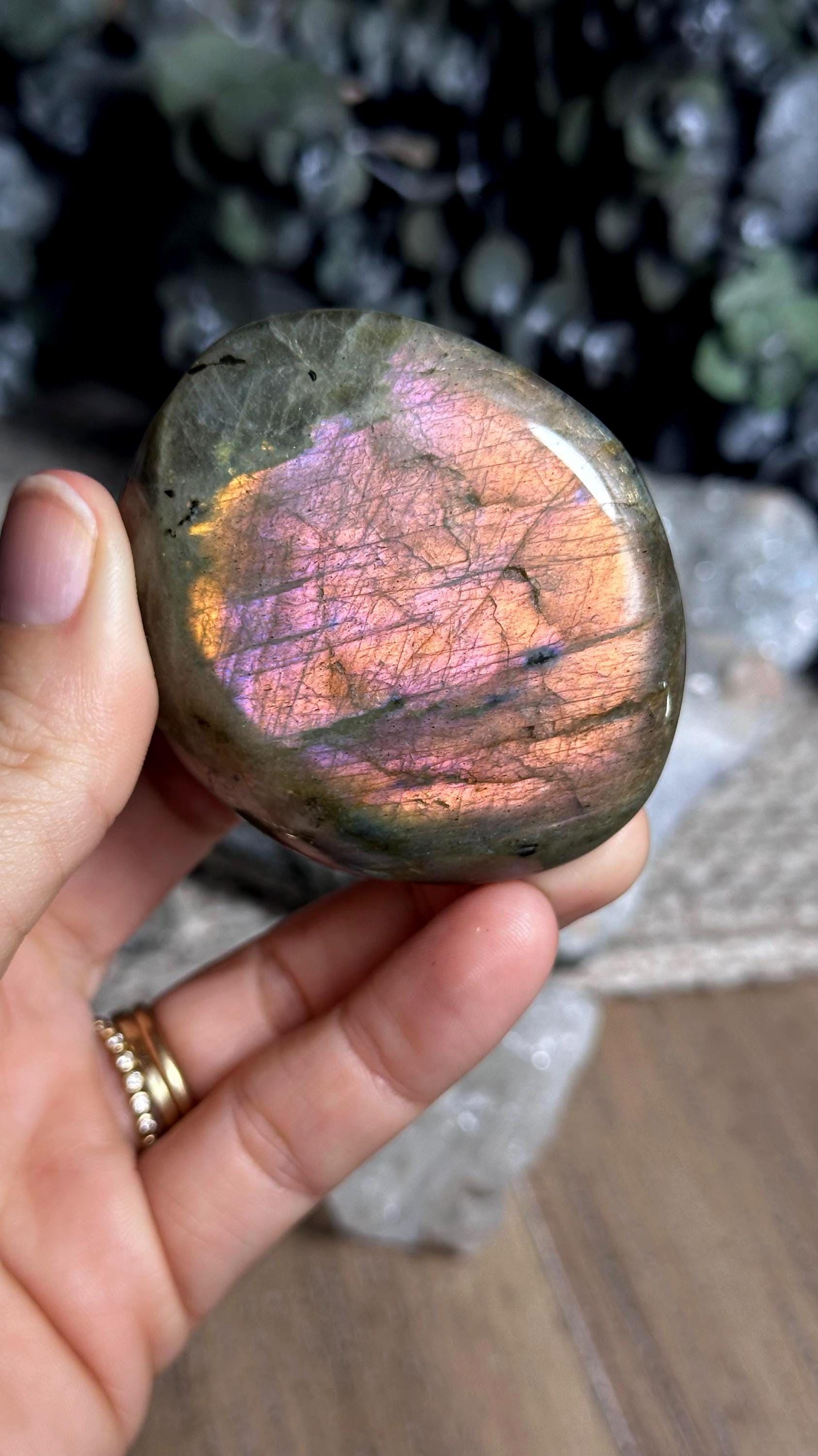 Purple And Pink Flash Labradorite Palm Stone