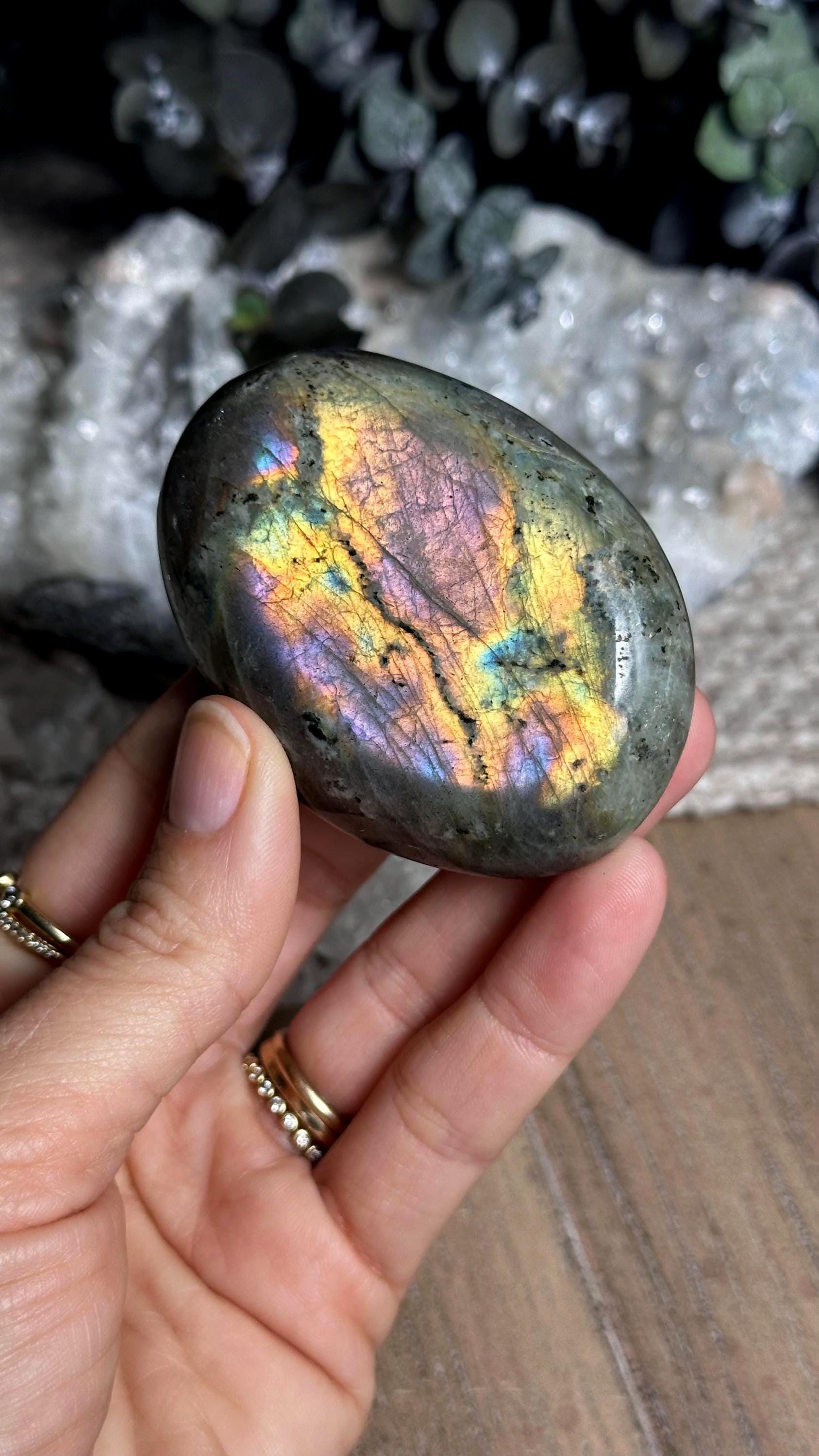 Purple And Pink Flash Labradorite Palm Stone