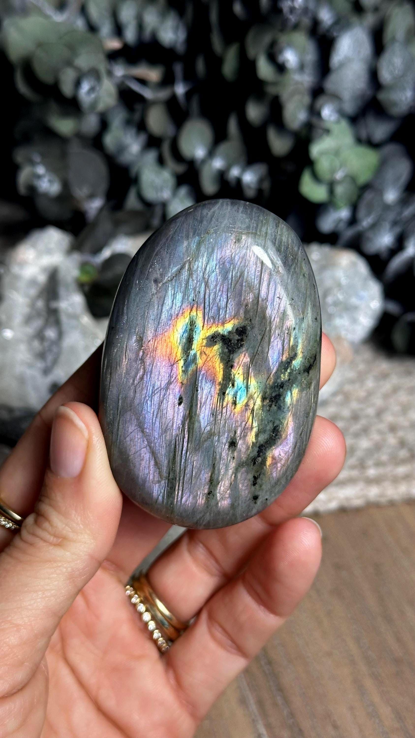 Purple And Pink Flash Labradorite Palm Stone