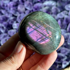 Purple And Pink Flash Labradorite Palm Stone