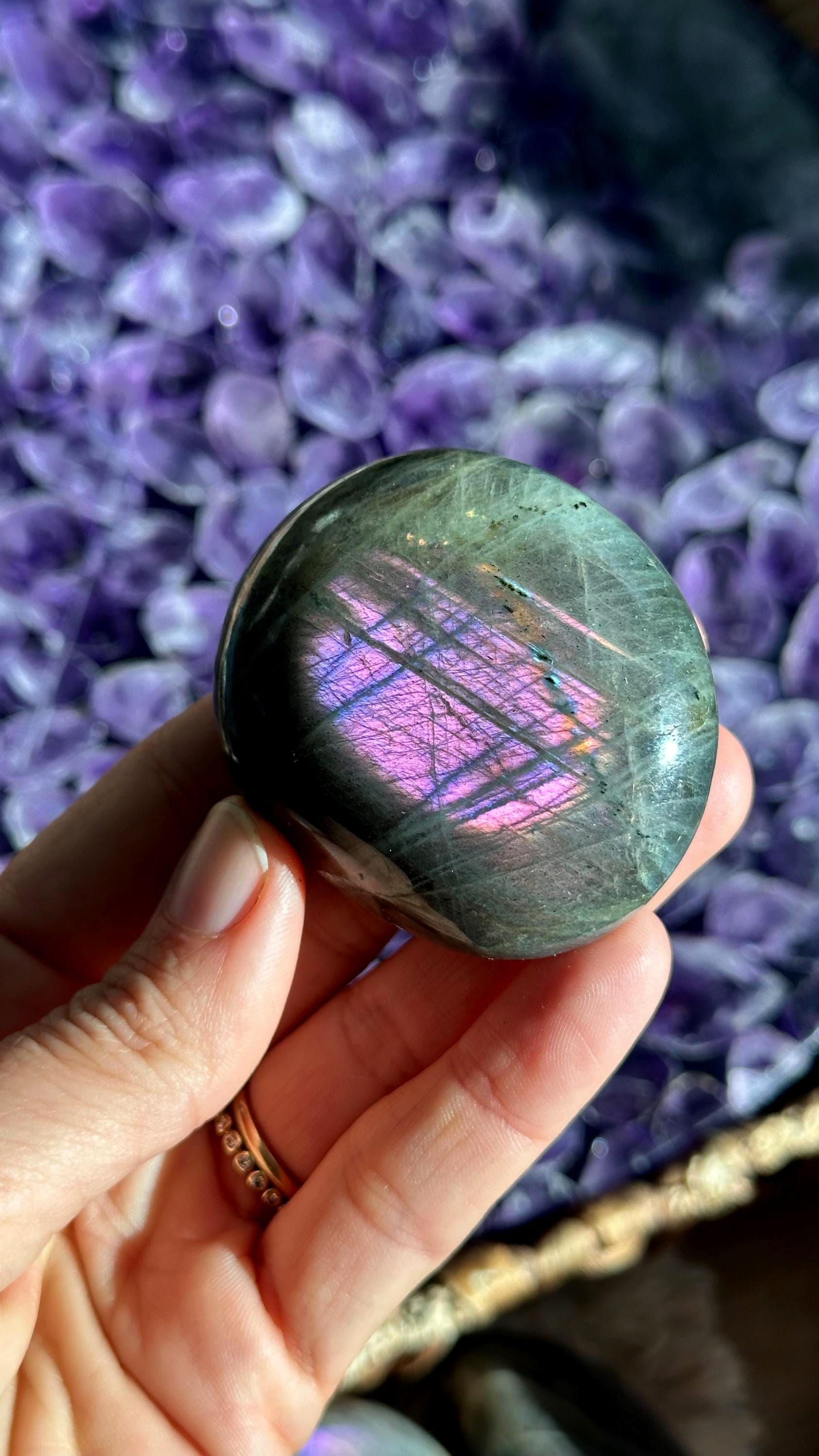 Purple And Pink Flash Labradorite Palm Stone