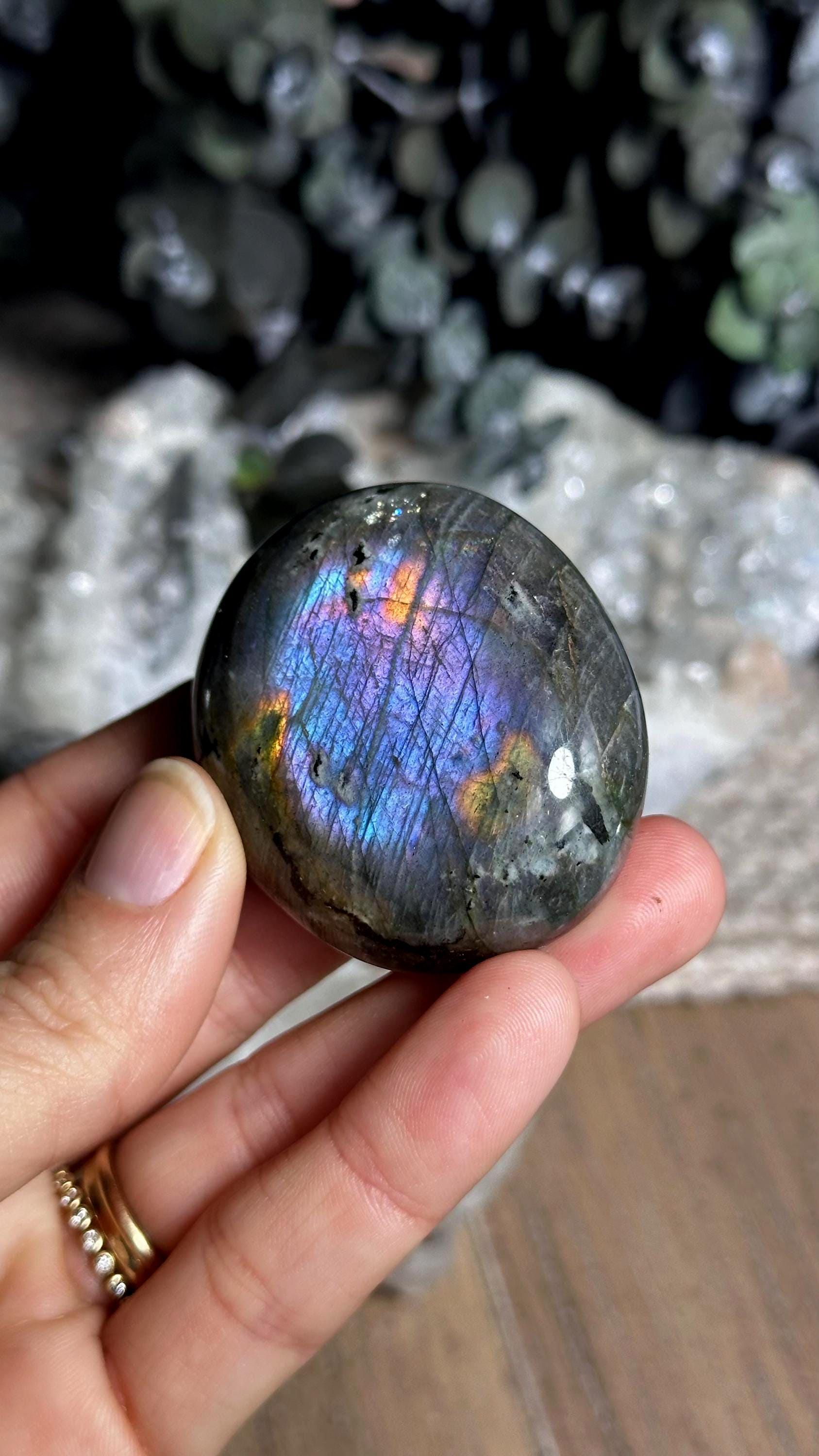 Purple And Pink Flash Labradorite Palm Stone