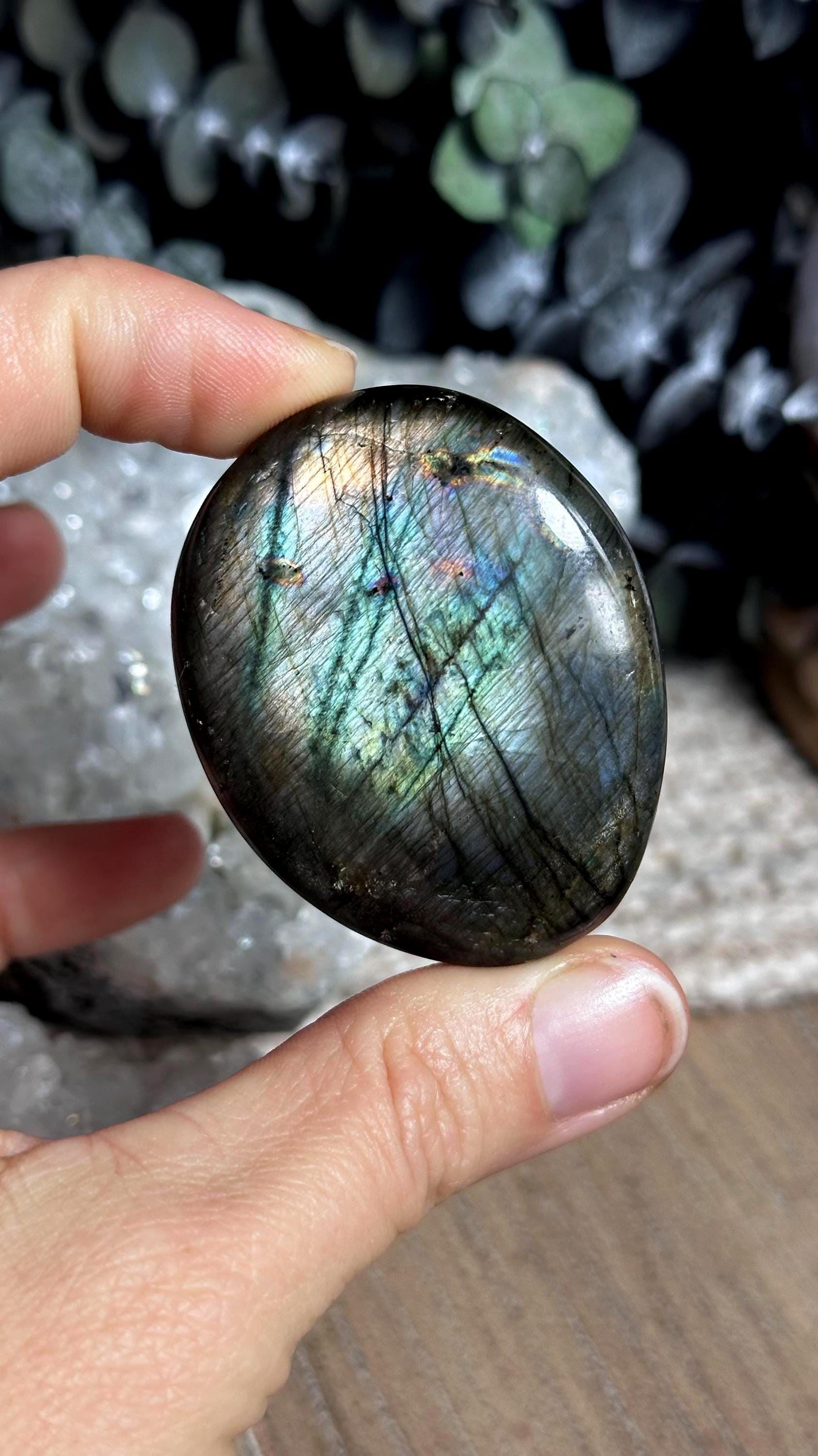 Purple And Pink Flash Labradorite Palm Stone