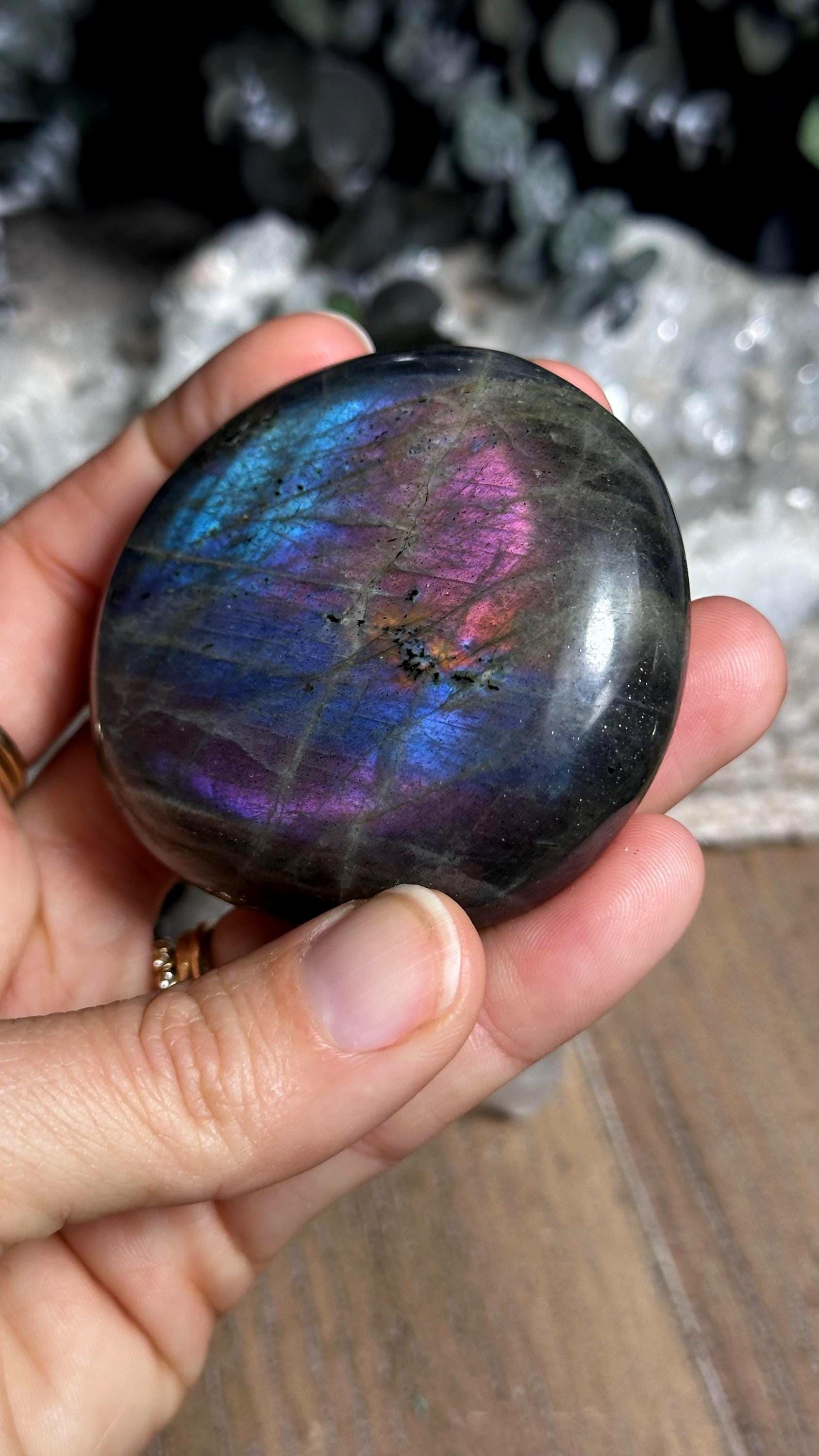 Purple And Pink Flash Labradorite Palm Stone