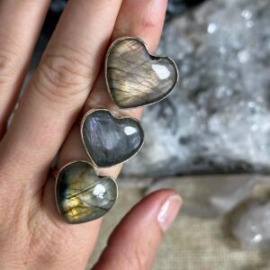 Size 10 Heart Labradorite Ring: Pink, Purple & Orange .925 Sterling Silver