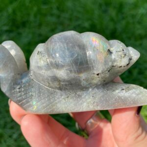Labradorite Snail, Crystal Carving, Pink Purple Blue Rainbow Flash, Large Snail Figurine, Rainbow Snail #4