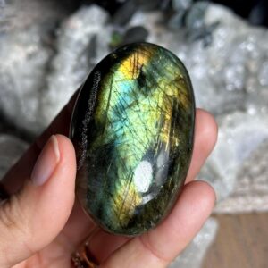 Teal And Gold Labradorite Palm Stone, Flashy Lab