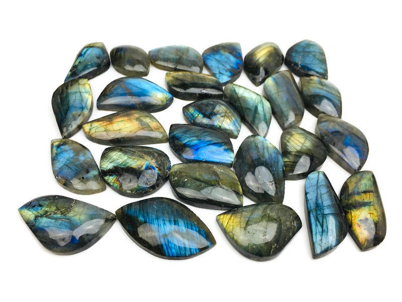 Labradorite Crystal (1) Labradorite Stone, One Tumbled Flat Cabochon Flashy Gemstone, Blue Gray Gold