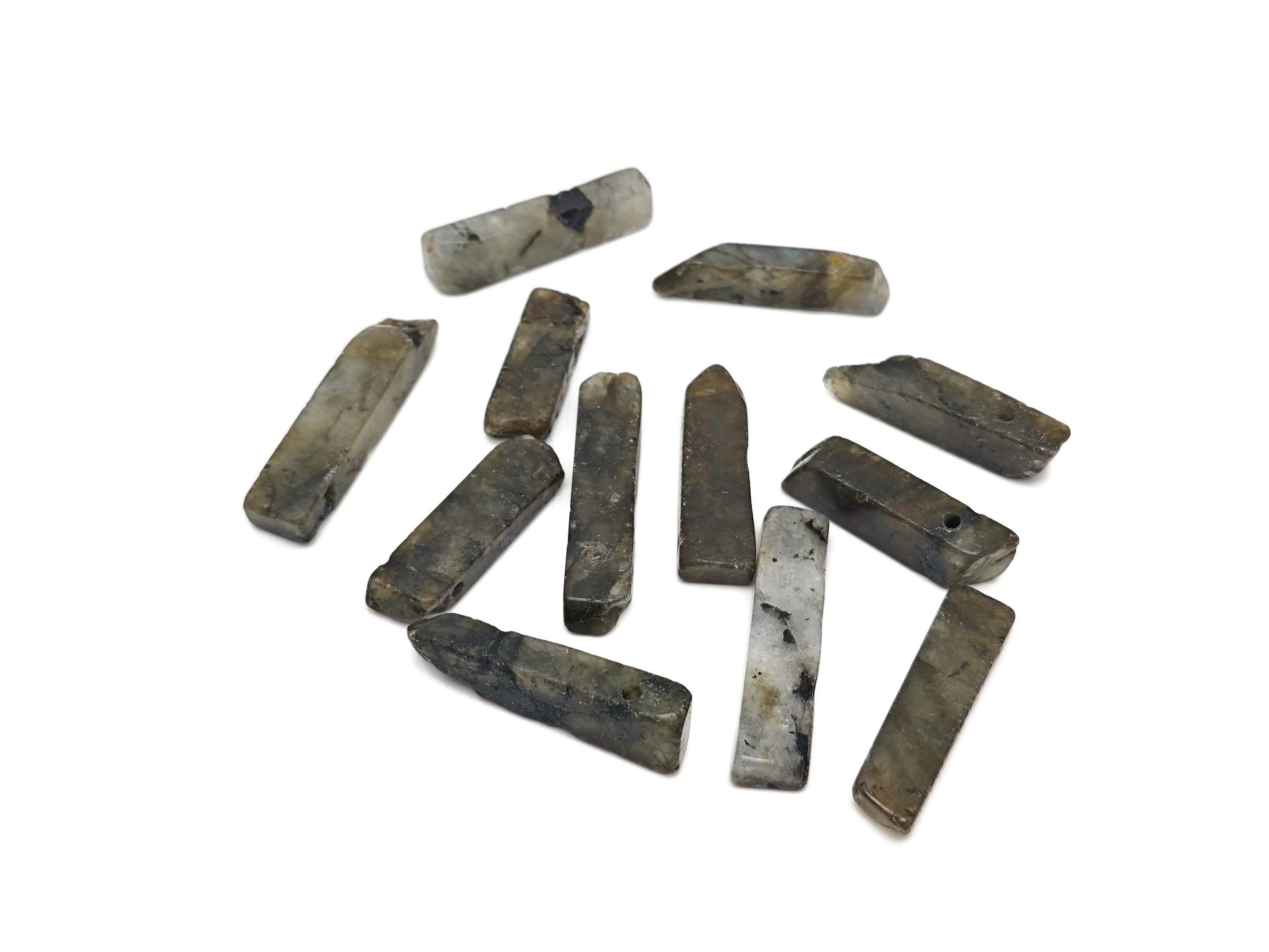 Labradorite Drilled Tumbled Stones - Rectangle Hole Tumbled Stone - Making Jewelry Cytsals - Bulk Stones - Nc1676