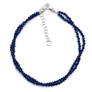 Lapis Lazuli Bracelet, 2.5mm Faceted Round Beads, Two-Strand Dainty Bracelet