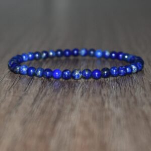 4mm Lapis Lazuli Bracelet, Self Expression Gemstone Jewelry, Dainty Blue Beaded Gift Men Women