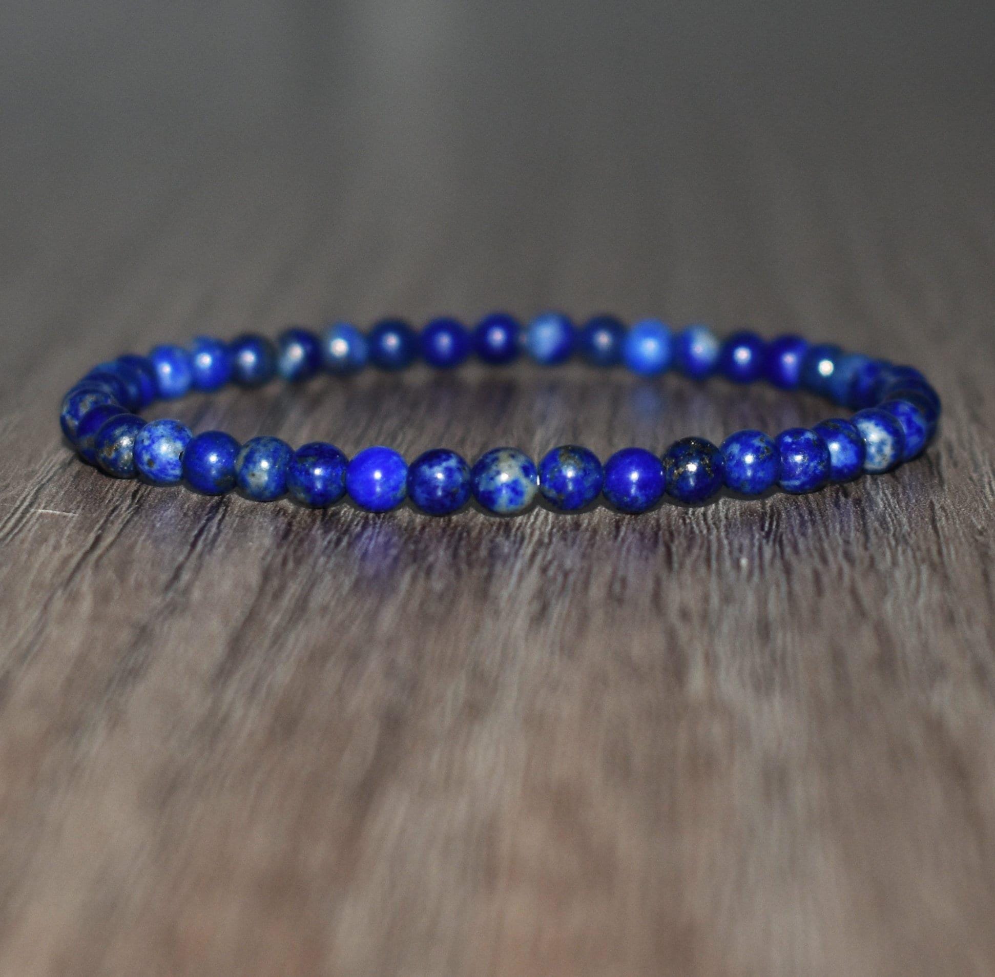 4mm Lapis Lazuli Bracelet, Self Expression Gemstone Jewelry, Dainty Blue Beaded Gift Men Women