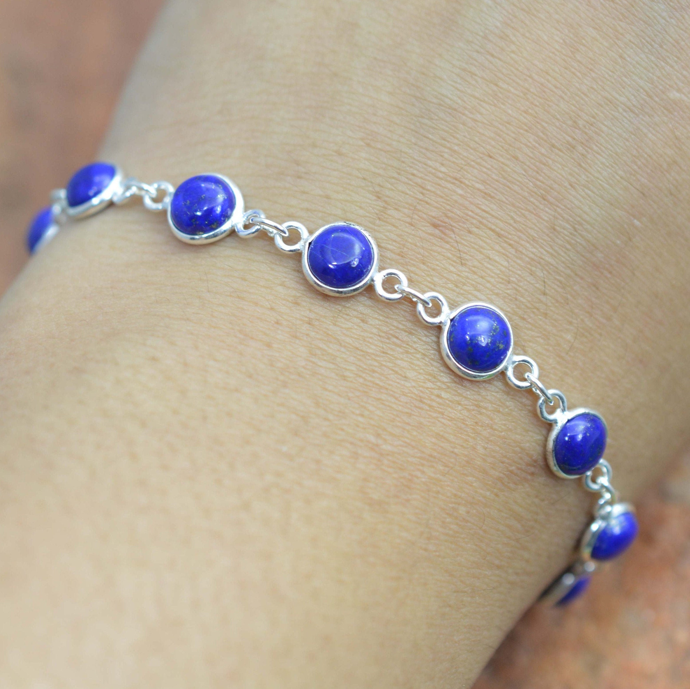 Lapis Lazuli 925 Sterling Silver Adjustable Bracelet