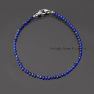 Lapis Lazuli Beaded Bracelet, 3mm Blue Lapis Lazuli Round Bead Bracelet, Semi Precious Blue Tiny Beads Bracelet, Christmas Gift