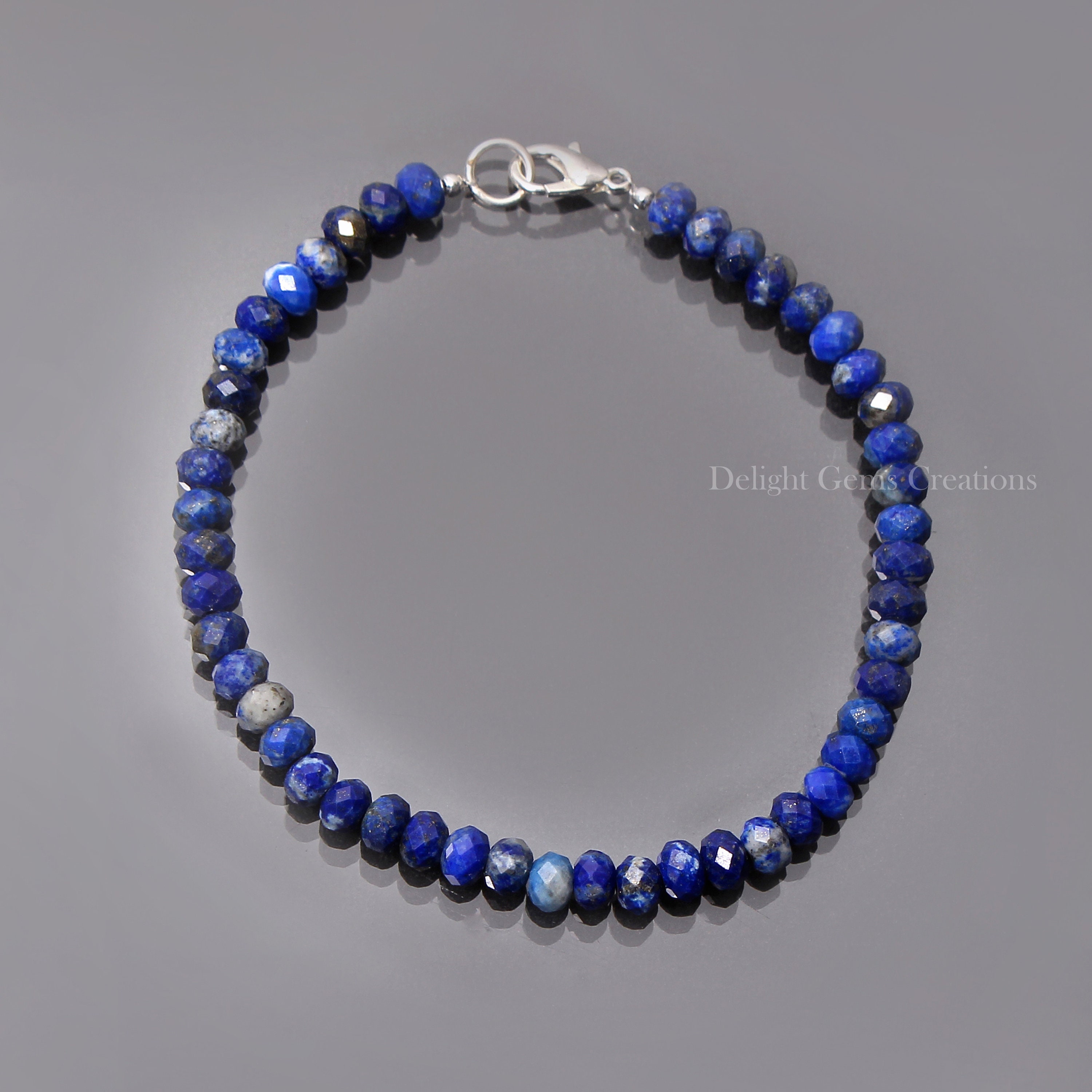 Lapis Lazuli Beaded Bracelet, 5.5mm Faceted Rondelle Gemstone