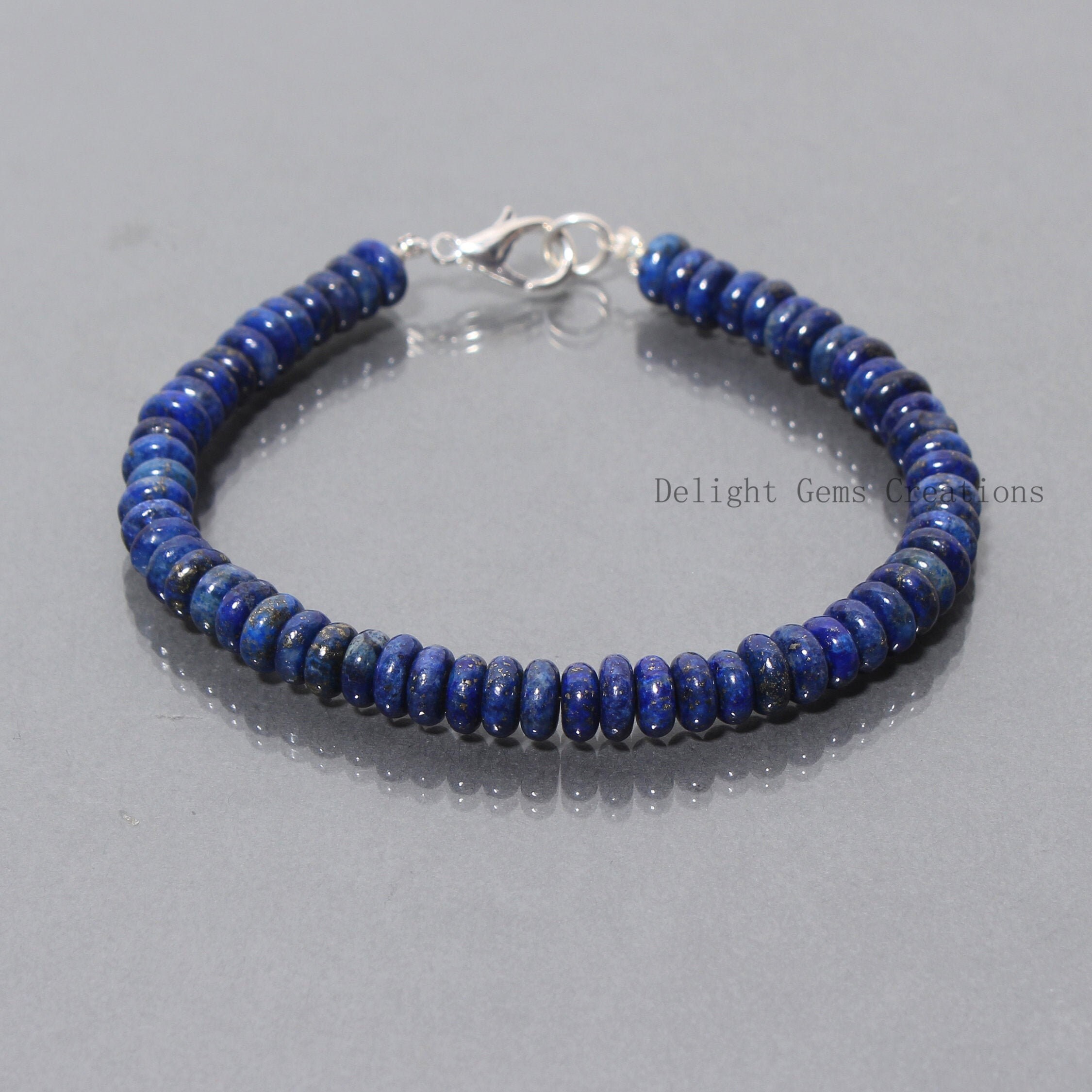 Lapis Lazuli Beaded Bracelet, 6-6.5mm Smooth Rondelle Beads