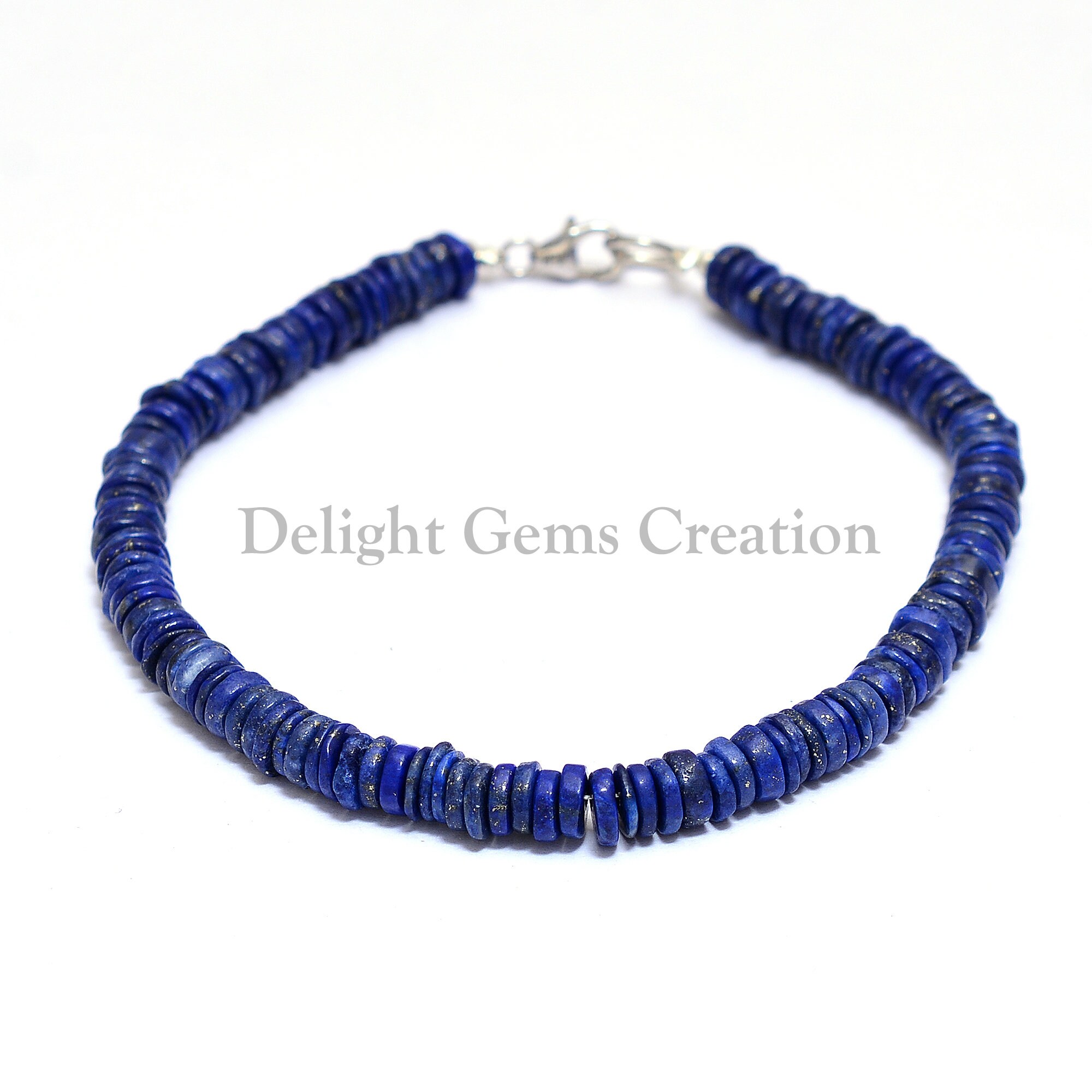 Lapis Lazuli Beaded Bracelet, Semi Precious Stone, 8 Inch