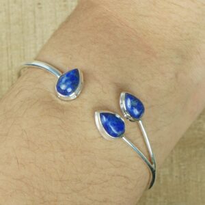 Blue Lapis Lazuli Sterling Silver Bangle: Adjustable Handmade Gemstone
