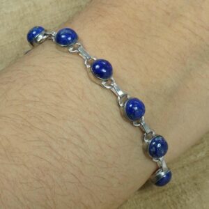 Blue Lapis Lazuli Sterling Silver Bracelet - Adjustable Gemstone Blue Lapis Lazuli Sterling Silver Bracelet - Adjustable Gemstone