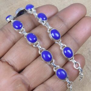 Blue Lapis Lazuli Sterling Silver Bracelet - Adjustable Gemstone