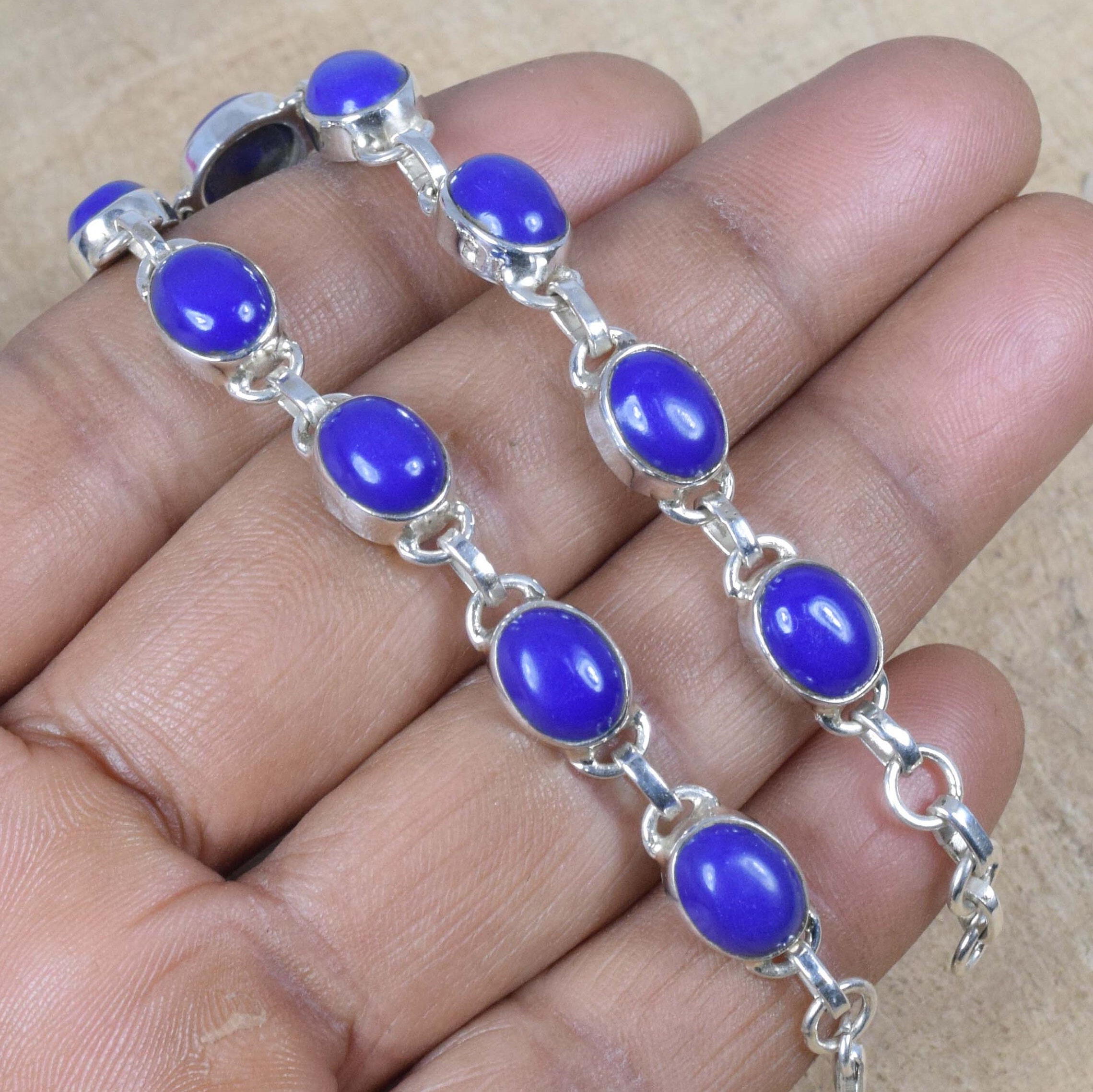 Blue Lapis Lazuli Sterling Silver Bracelet - Adjustable Gemstone Blue Lapis Lazuli Sterling Silver Bracelet - Adjustable Gemstone