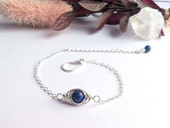 Lapis Lazuli Dainty Sterling Silver Bracelet, Stacking Bracelet, 925 Sterling Silver, Blue Stacking Bracelet, September Birthstone