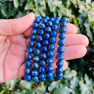 Dark Blue Lapis Lazuli Bracelet: Round Bead Gemstone Jewelry
