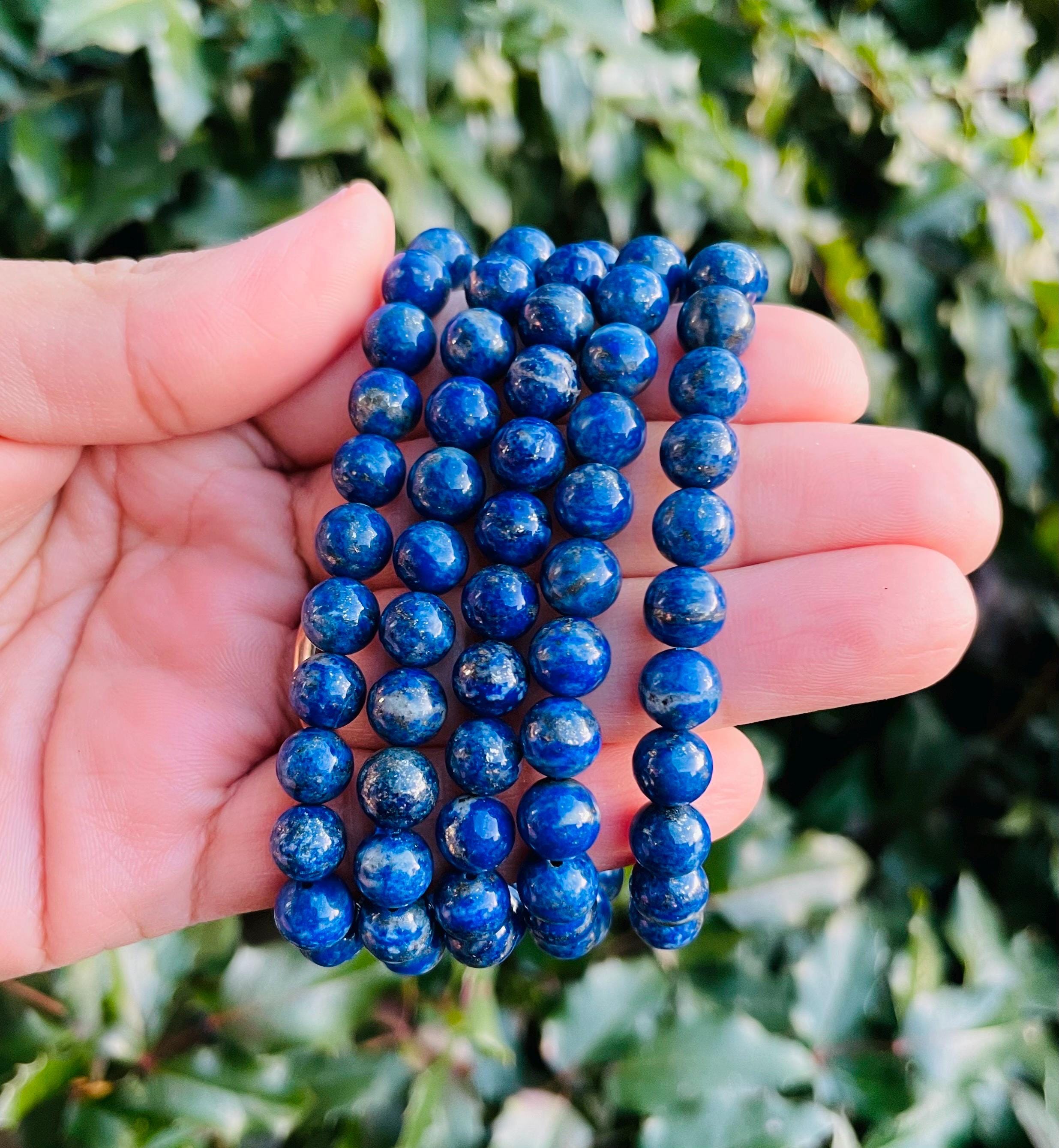 Dark Blue Lapis Lazuli Bracelet: Round Bead Gemstone Jewelry Dark Blue Lapis Lazuli Bracelet: Round Bead Gemstone Jewelry