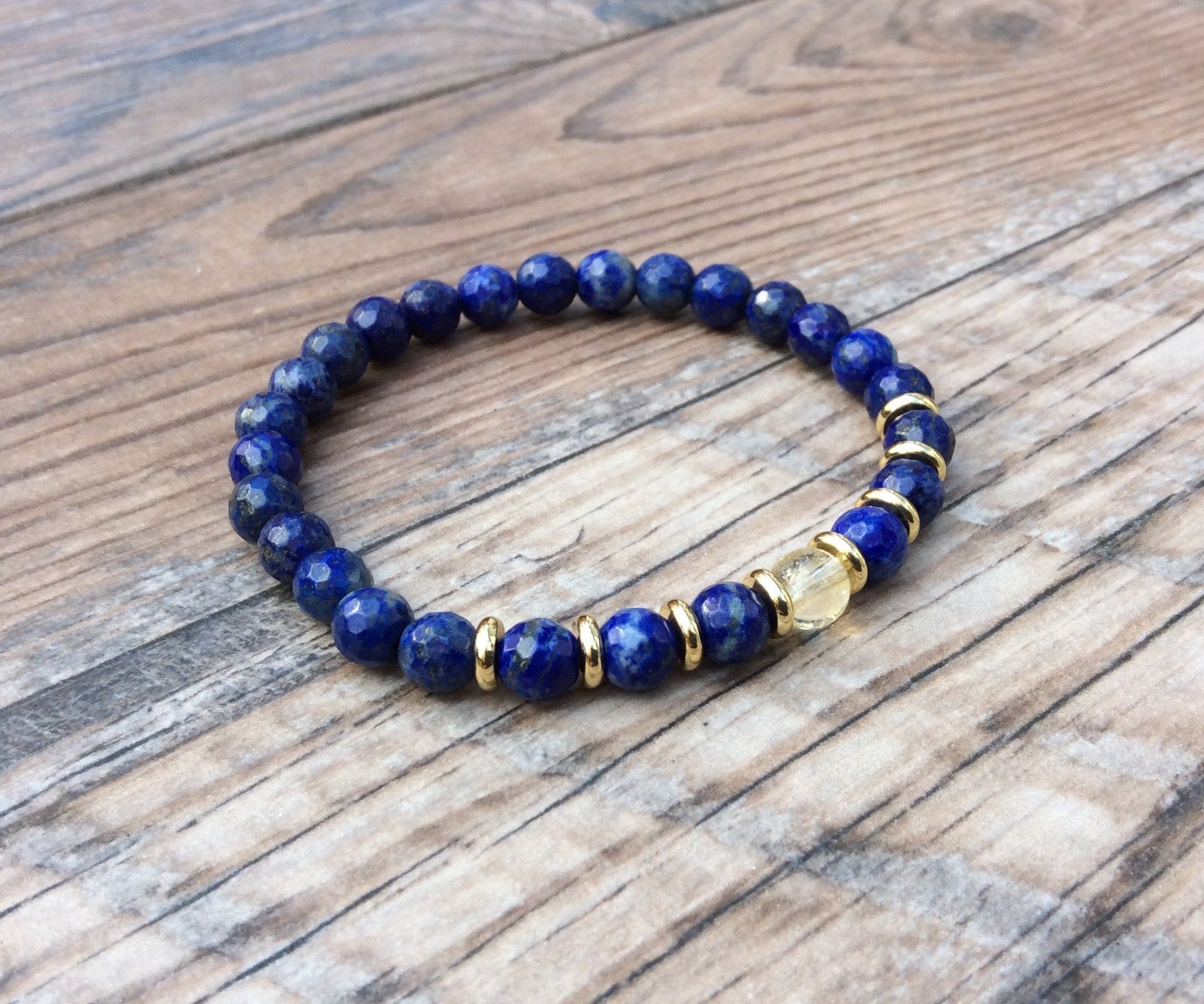 Elegant Lapis Lazuli Gemstone Bracelet - Stretch Design, Blue Beads