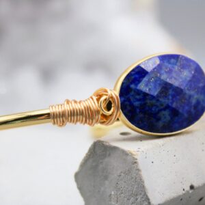 Faceted Lapis Lazuli Bracelet: 18k Gold Plated Crystal Jewelry