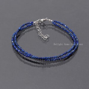 Faceted Lapis Lazuli Beaded Bracelet, Adjustable Chain