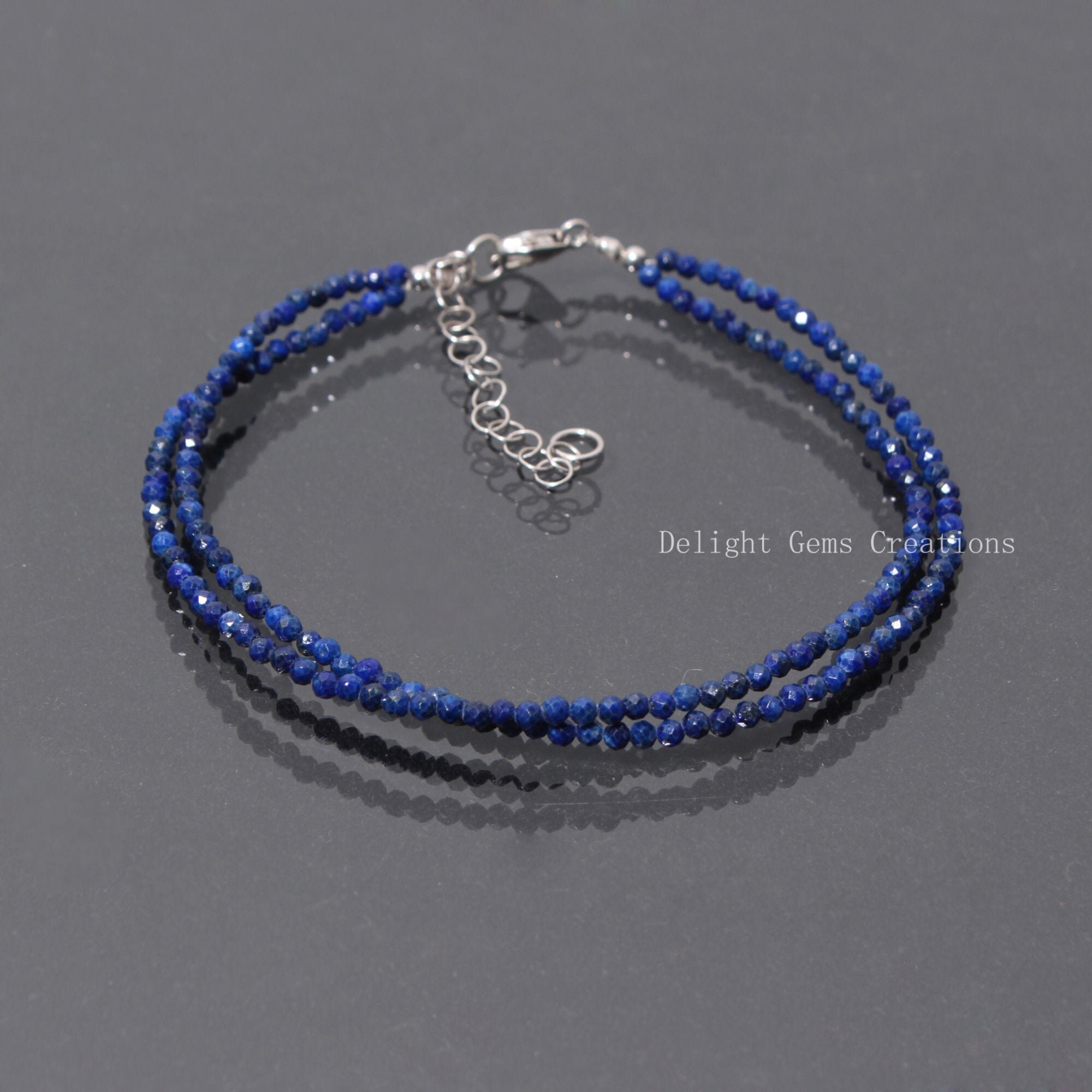 Faceted Lapis Lazuli Beaded Bracelet, Adjustable Chain