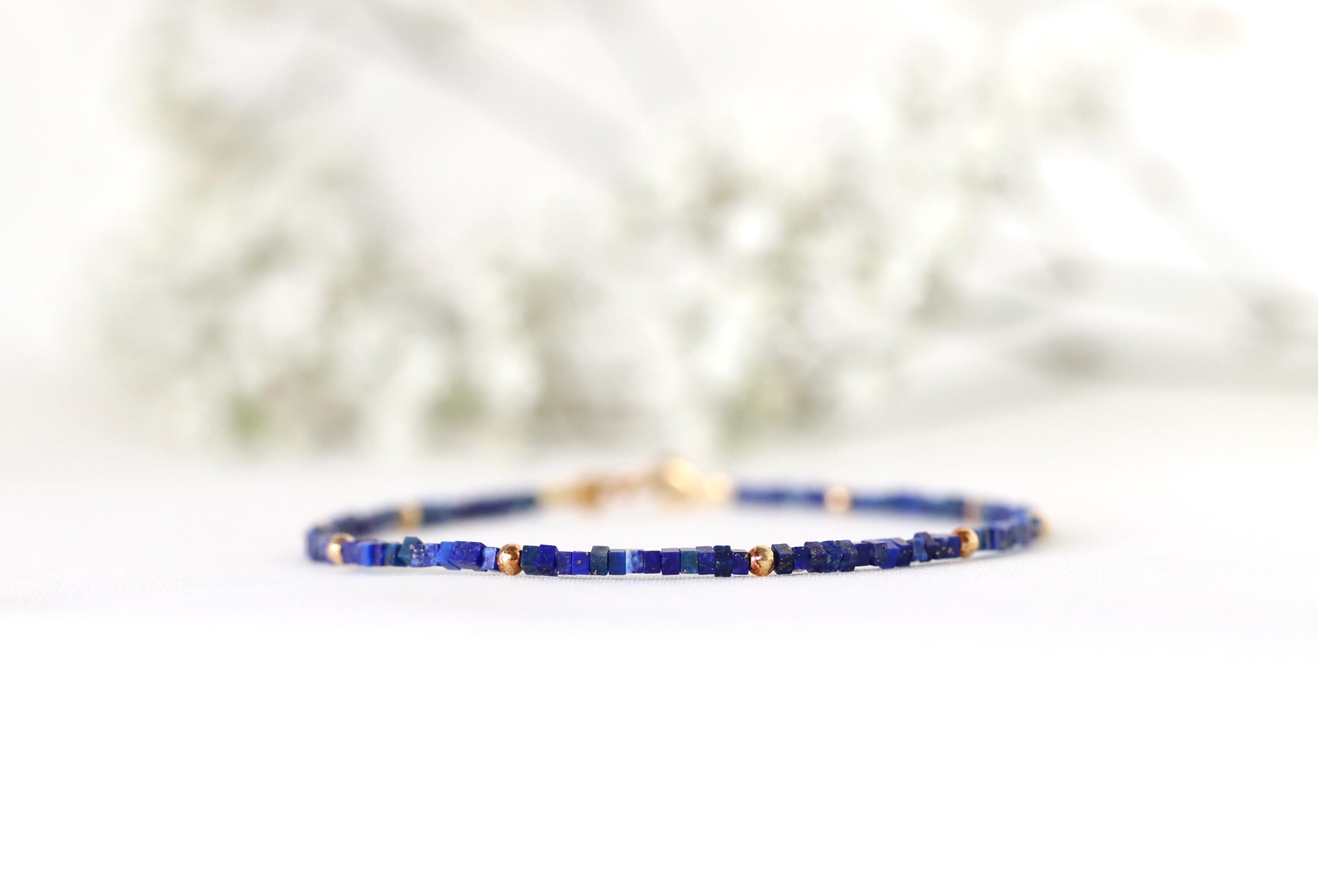Genuine Lapis Lazuli Bracelet With 14k Gold Filled, 1.5mm Blue Gemstone Bracelet, Very Tiny Blue Crystal Bracelet, Women's Bracelet