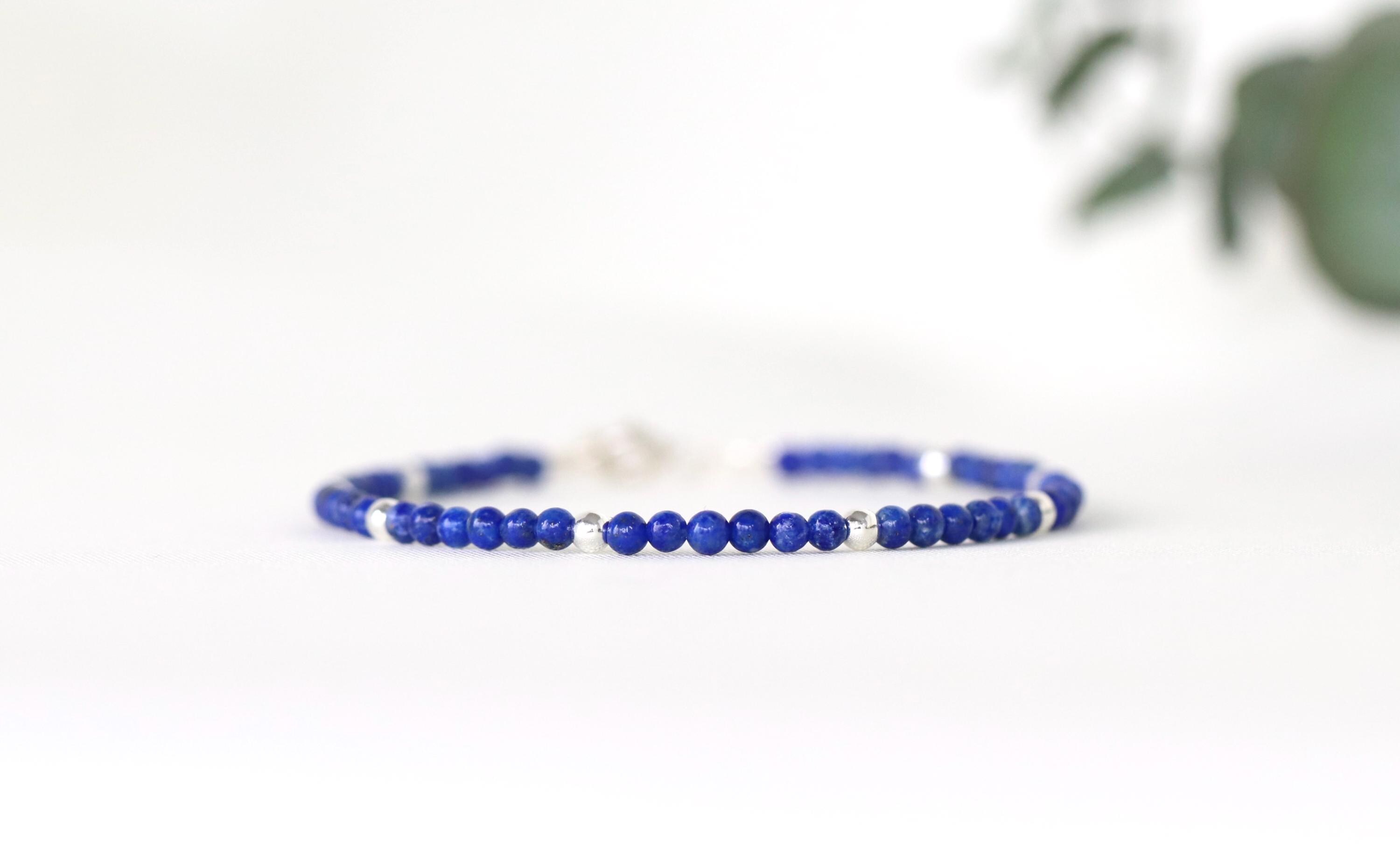 Genuine Lapis Lazuli Bracelet With 925 Sterling Silver• Wisdom • Truth • Inner Strength • Blue Crystal Jewelry