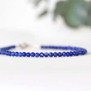 Genuine Lapis Lazuli bracelet with 925 sterling silver, 2mm blue gemstone bracelet, women's bracelet