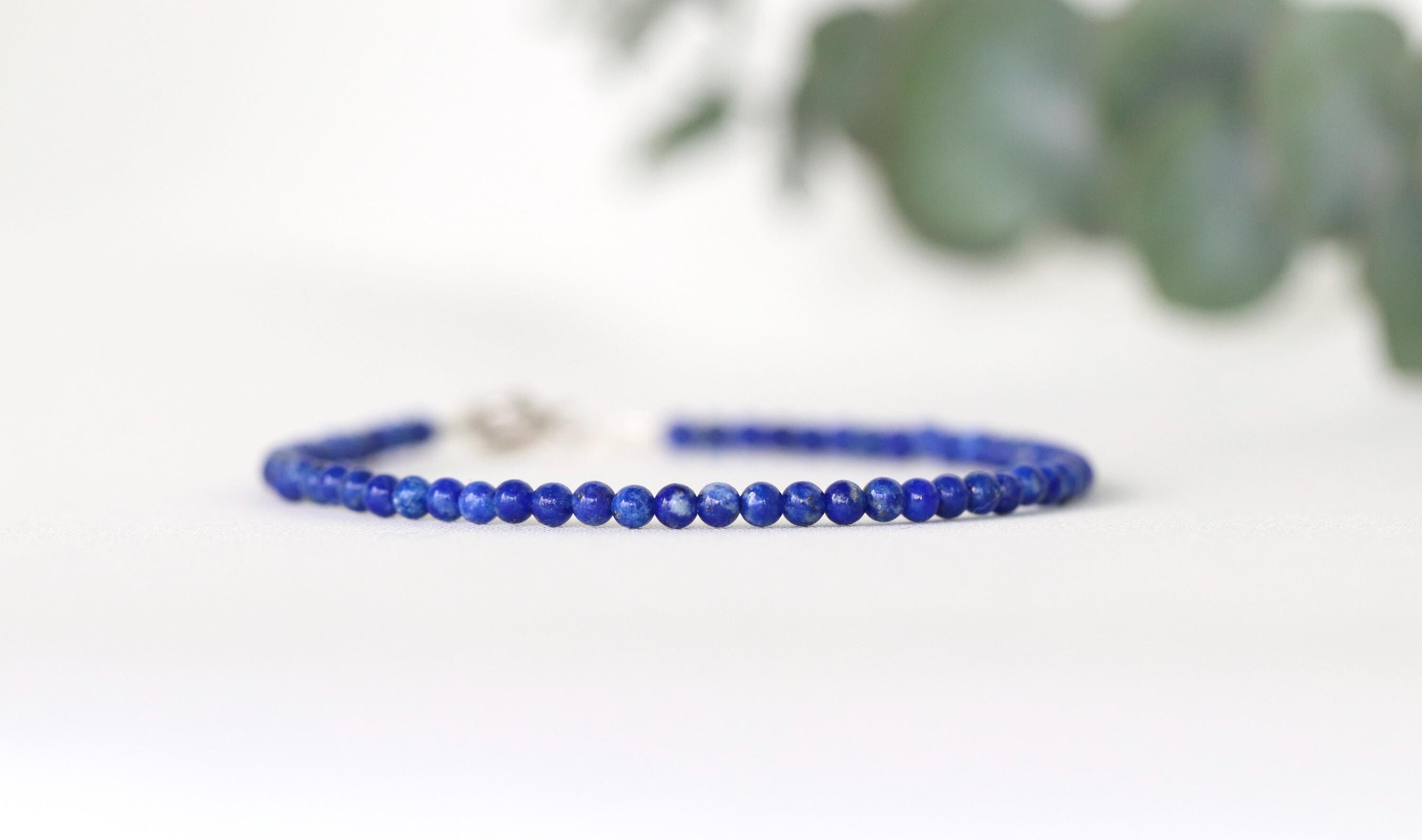 Genuine Lapis Lazuli Bracelet With 925 Sterling Silver, 2mm Blue Gemstone Bracelet, Women's Bracelet