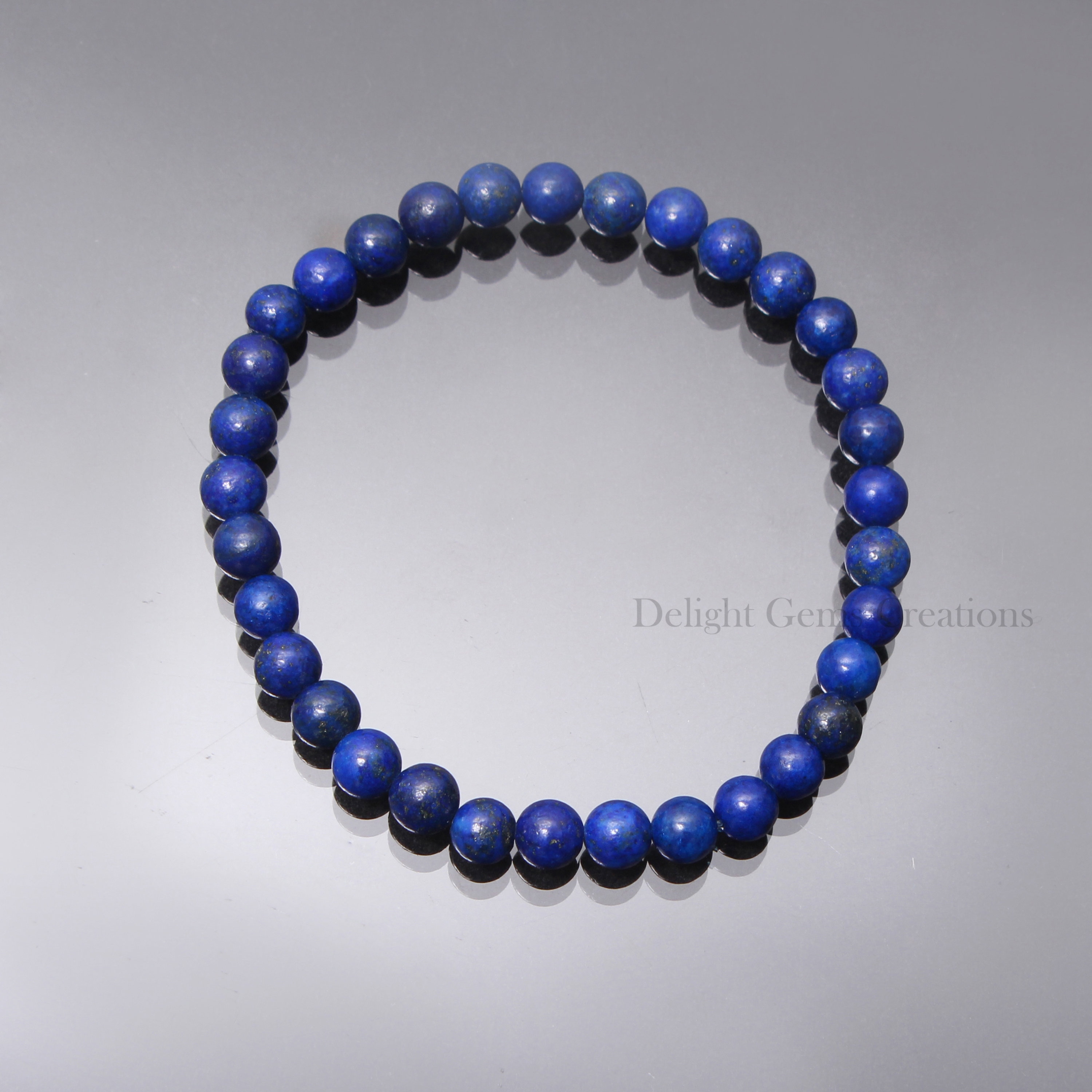 Genuine Lapis Lazuli Bracelet, Blue Stone 6-6.5mm Smooth Round Beads Stretch Bracelet, Handmade Stretchable Jewelry