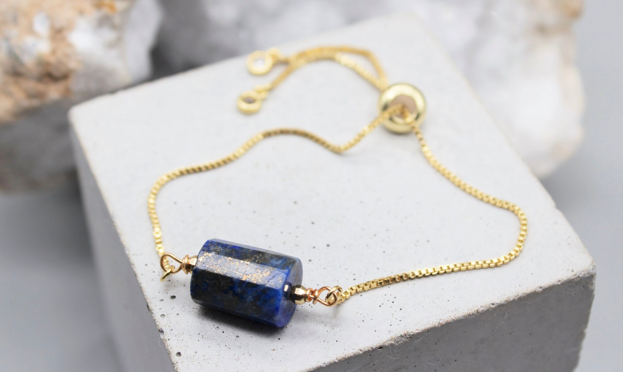 Lapis Lazuli Bracelet: Gold Crystal Adjustable Jewelry