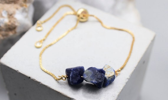 Lapis Lazuli Gold Bracelet: Raw Crystal Chip Jewelry