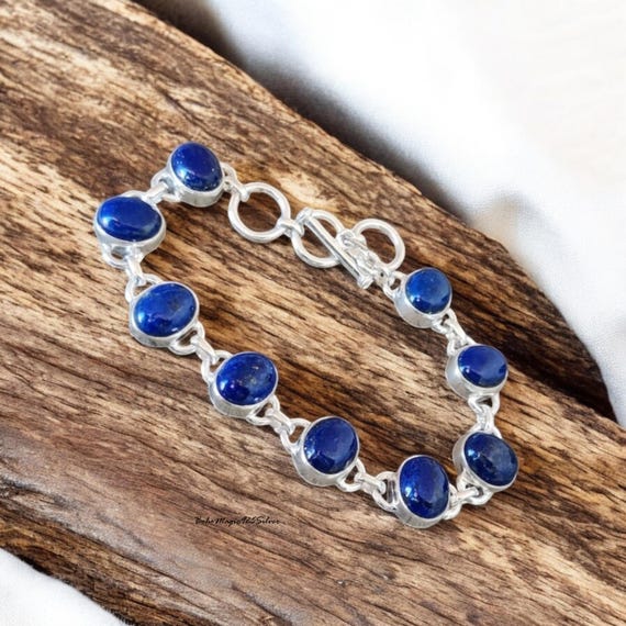 Handmade Lapis Lazuli Bracelet: 925 Sterling Silver Gemstone Jewelry Handmade Lapis Lazuli Bracelet: 925 Sterling Silver Gemstone Jewelry