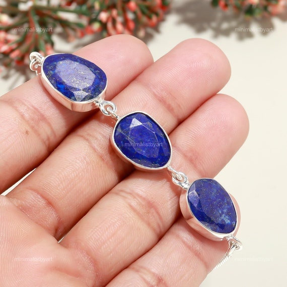 Handmade Lapis Gemstone Bracelet: Sterling Silver Chain Jewelry