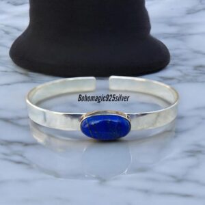 Handmade Lapis Lazuli Sterling Silver Bangle Bracelet