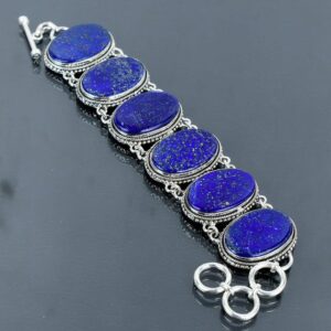 Handmade Lapis Lazuli Bracelet: Vintage 925 Sterling Silver Adjustable Jewelry