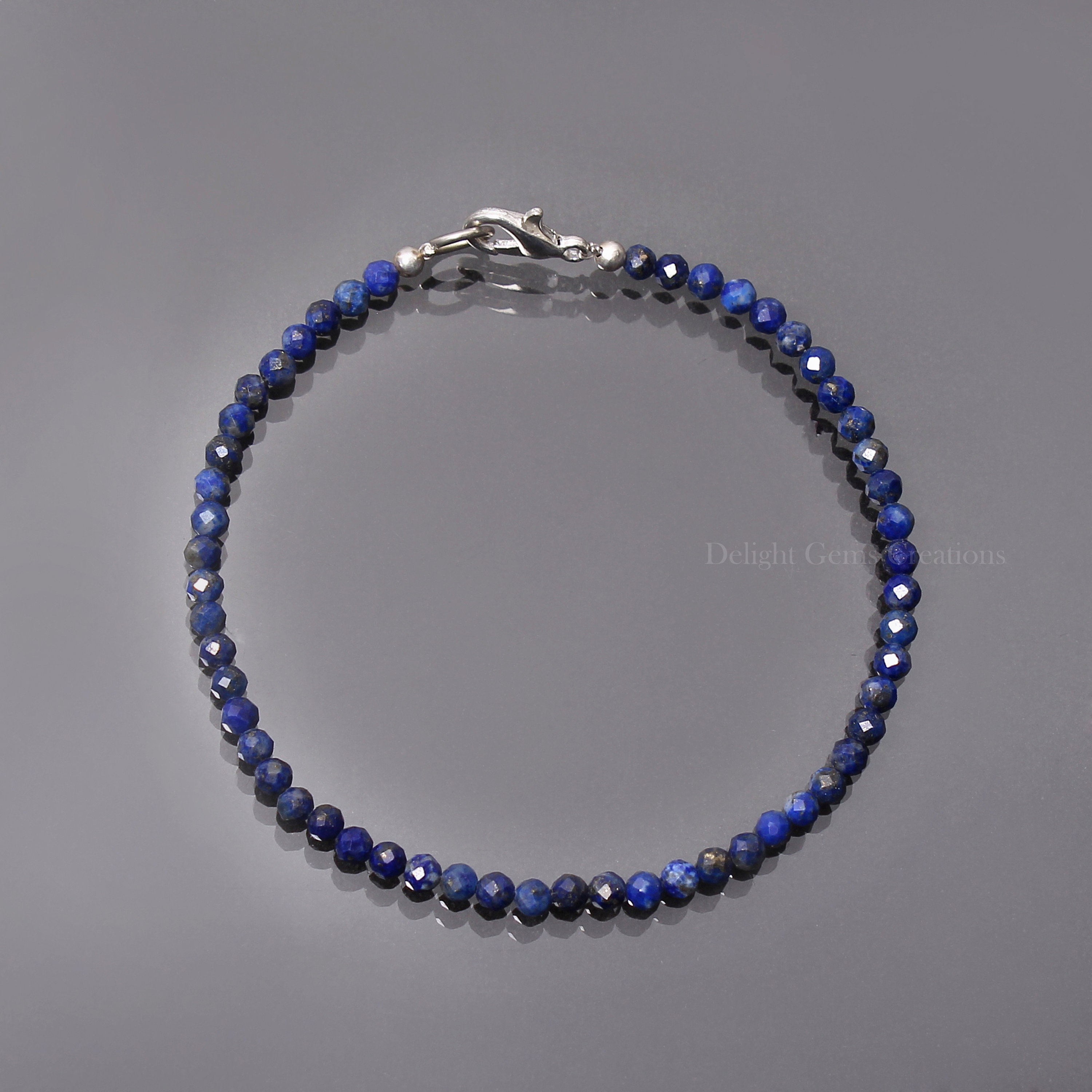 Natural Lapis Lazuli Beaded Bracelet, Micro Faceted 3.5mm Gemstone Natural Lapis Lazuli Beaded Bracelet, Micro Faceted 3.5mm Gemstone