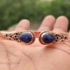 Lapis Lazuli Sterling Silver Cuff: Handmade Adjustable Gemstone Bangle