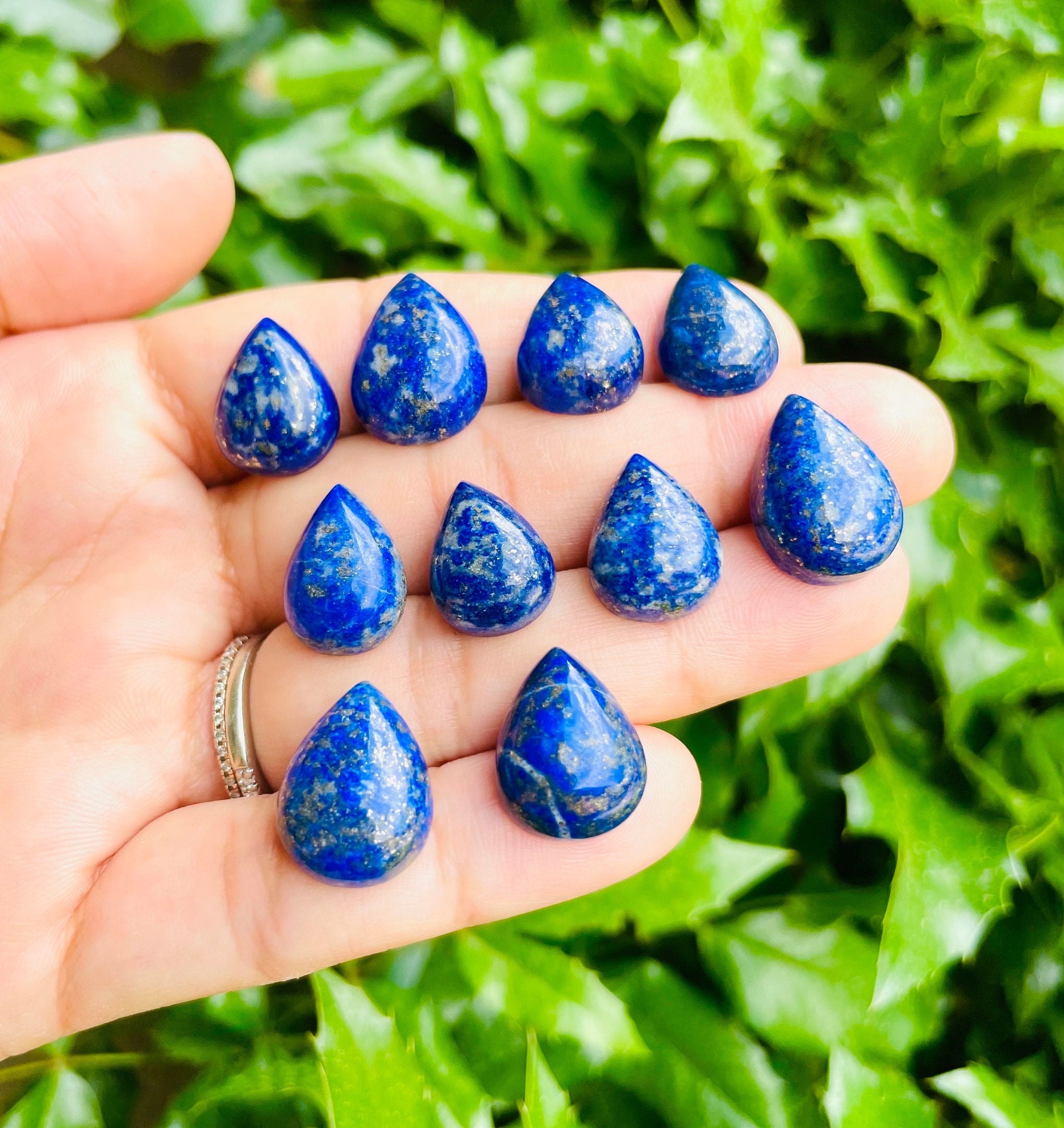 Blue Lapis Lazuli Teardrop Cabochon: Pyrite Crystal Gemstone (14-20mm) Blue Lapis Lazuli Teardrop Cabochon: Pyrite Crystal Gemstone (14-20mm)