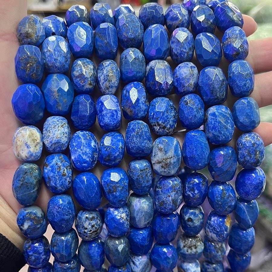 12-15mm Natural Faceted Lapis Lauzil Nugget Spacer Loose Beads,diy Handmade Jewelry Making Beaded Accessories,15 Inches One Strand