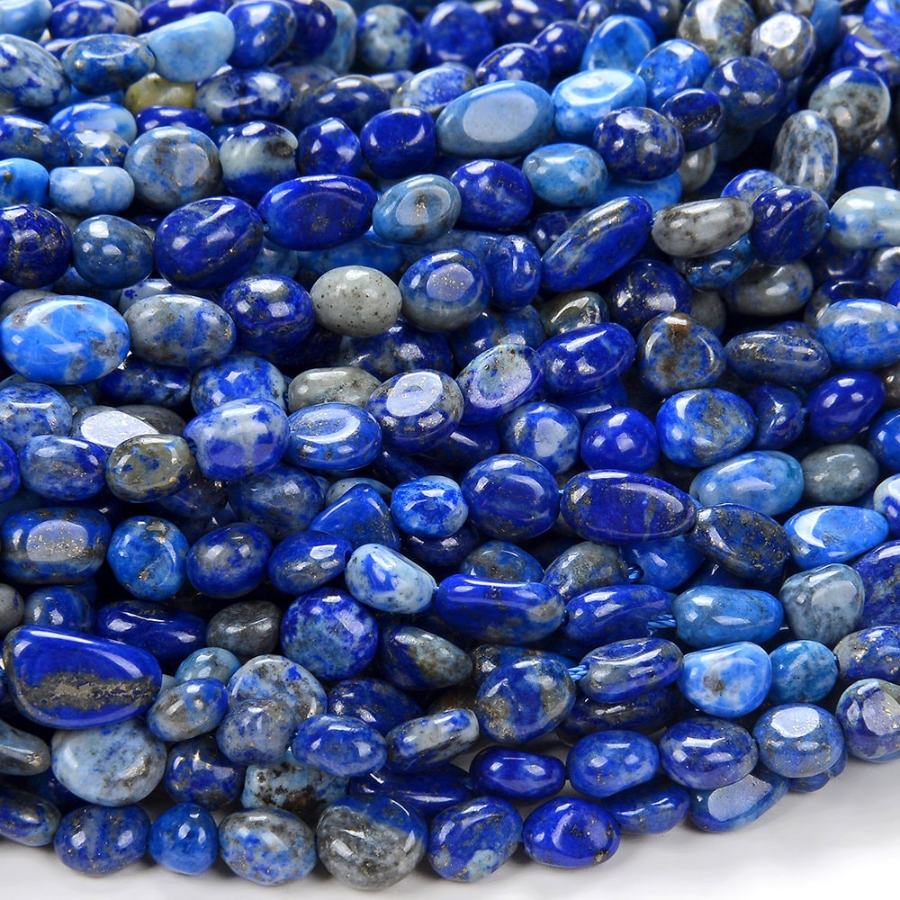 6-8mm Natural Lapis Lazuli Gemstone Pebble Nugget Loose Beads (d183)
